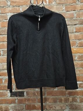 Magaschoni Black 98% Wool 1/4 Zip Men's Sweater